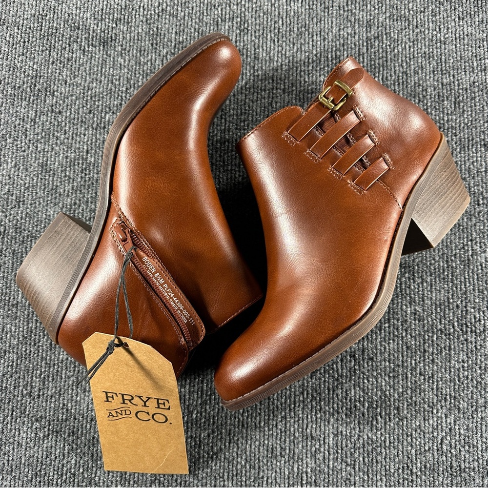 Frye and Co. Women's 8.5 Boden Ankle Booties Saddle Brown Buckle Zipper NEW - Picture 2 of 10
